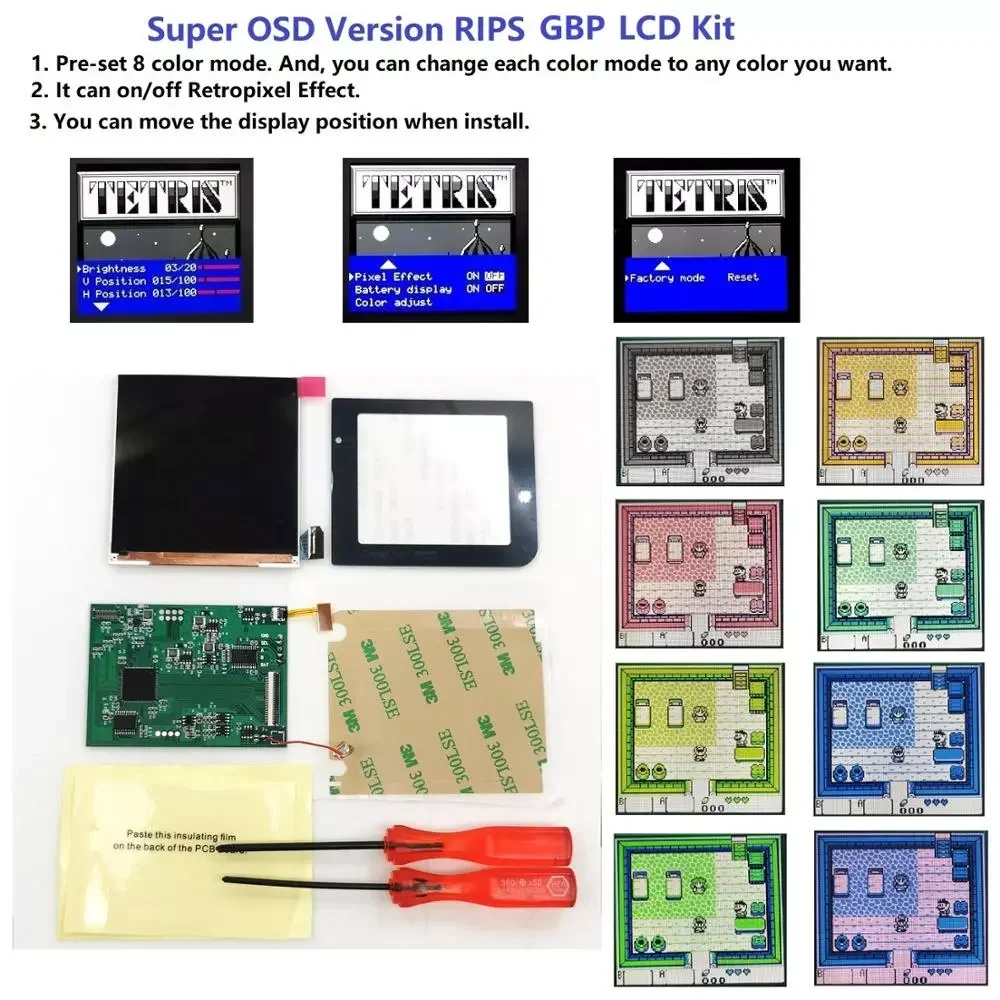 

Super OSD Version RIPS LCD Retro Pixel Brightness Backlight LCD Kit For GameBoy Pocket For GBP LCD Console IPS LCD