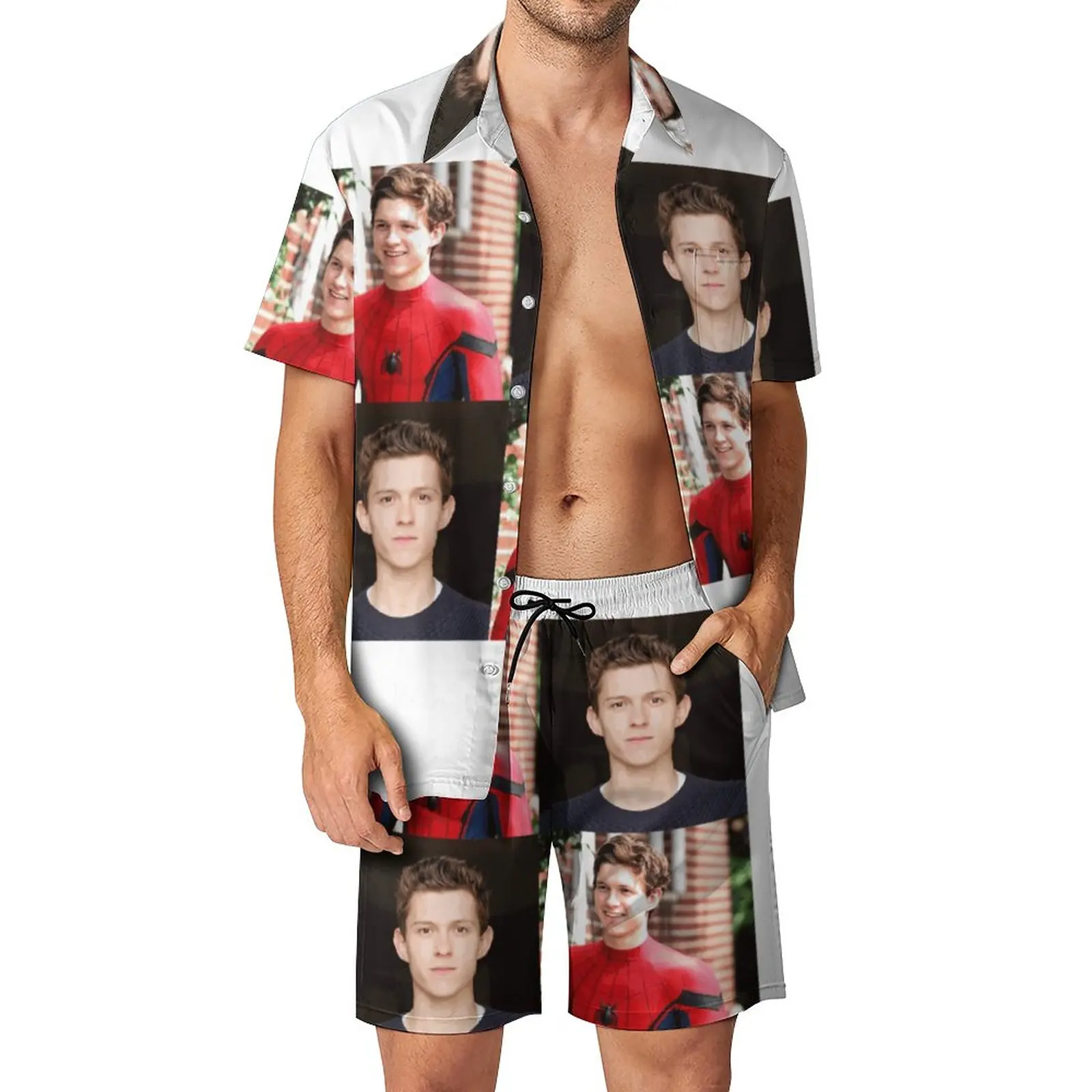 

Мужской летний пляжный костюм Tom Holland, повседневный комплект из рубашки с коротким рукавом и шортов с принтом, большие размеры