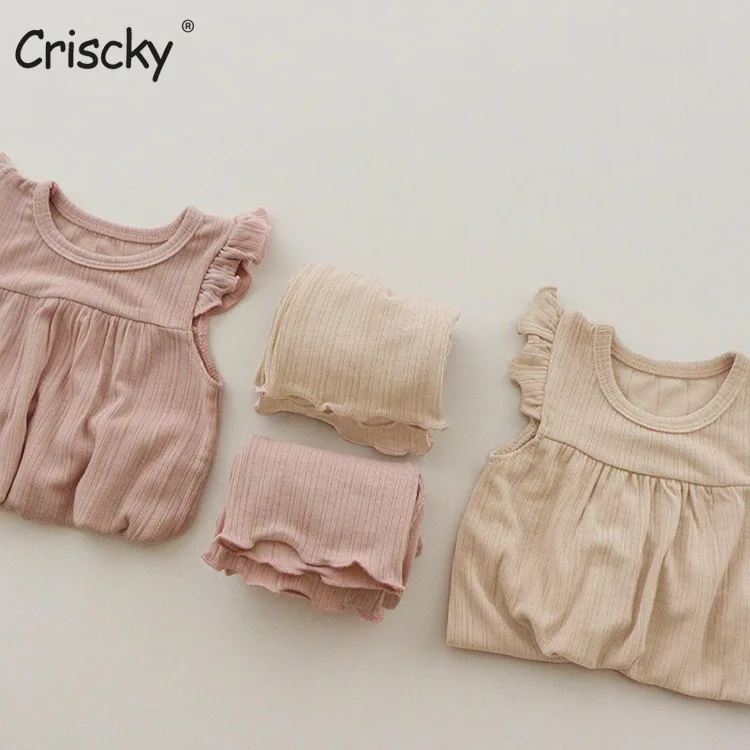 

Criscky 2022 New Summer Fashion Baby Pajamas Cotton Korean Fungus Edge Sleeveless Sleepwear Pajama Pants 2-piece Set