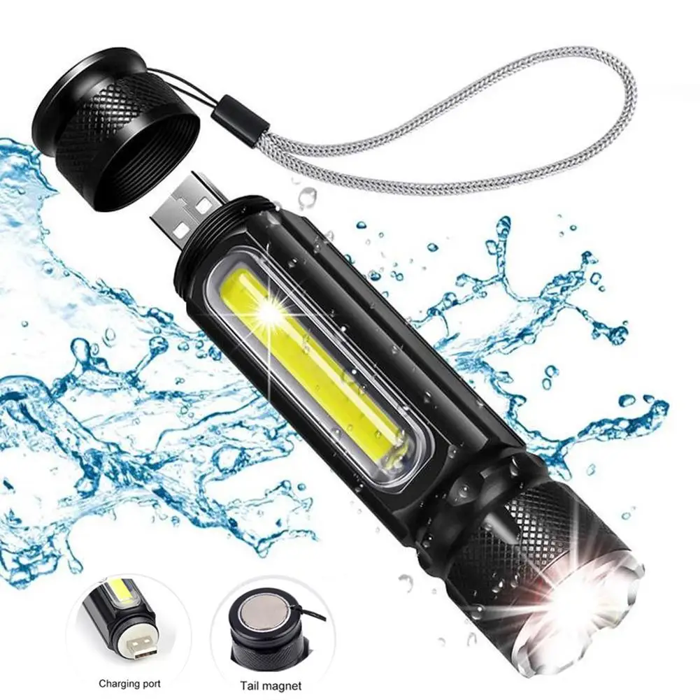 

Strong Light LED Usb Rechargeable Flashlight Magnetic Torch Lanter Zoomable Flashlight COB Zoom Highlight Outdoor Lighting