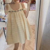 2022 summer new fashion diamond pleated suspender ball gown dress ladies square neck sleeveless short a line dress for women