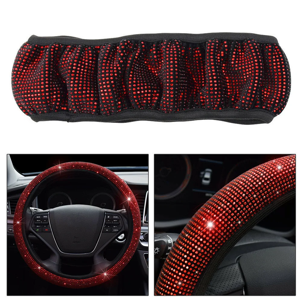 

Protective Car Steering Wheel Cover Red Replacement Replaces Shining 37-38cm Auto Bling Car Cover High Quality