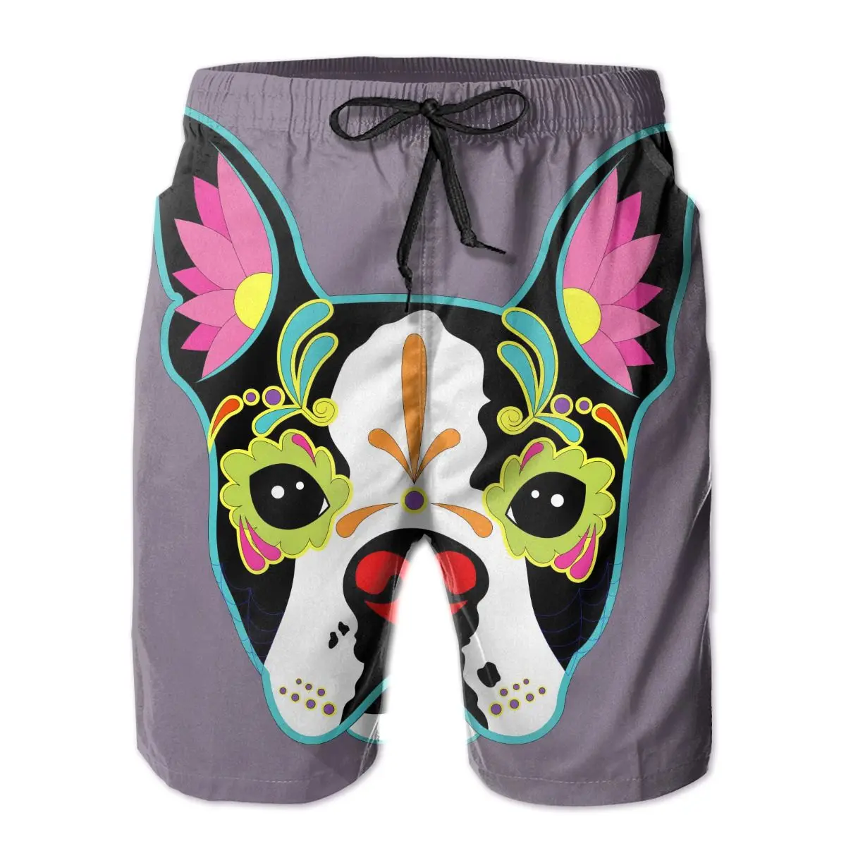 

Mens Swimwear Swim Shorts Trunks Day Of The Dead Dog Heads Beach Board Shorts Swimming Swimsuits Running Sports Surffing shorts