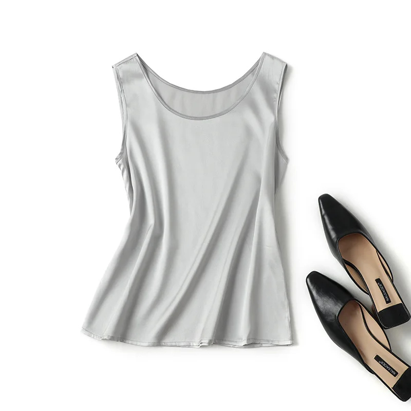 

19 momme Heavy Silk Satin Women Tank Tops Female Sleeveless Camisole Shirt Round Neck Summer Underwear