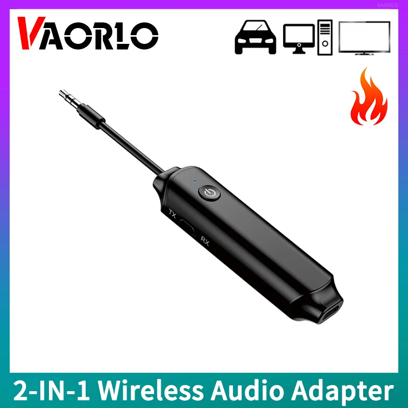 

VAORLO Portable Mini Bluetooth Audio Receiver Transmitter 3.5MM AUX Stereo Music 2-IN-1 Wireless Adapter For Car TV PC Headphone