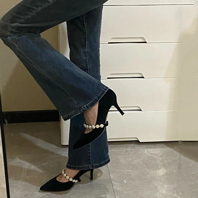 

Женские замшевые туфли на шпильке, элегантные туфли из овечьей замши, с острым носком, на высоком каблуке-шпильке, весна-лето 2022