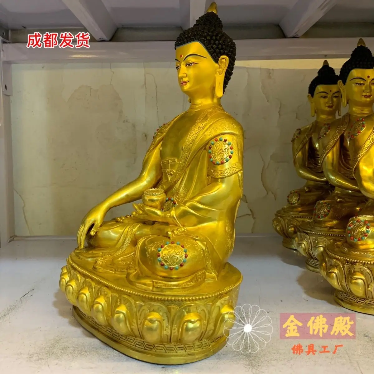 Sakyamuni Будда Чистая медь тибетская позолоченная Бронзовая статуя десять дюймов 32