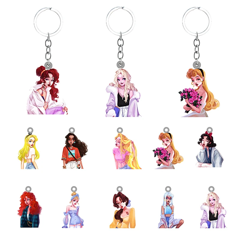 

Disney Beautiful Sexy Princess Cartoon Epoxy Resin Keychain Backpack School Bag Pendant Keychain for Decoration Jewelry QGZ458