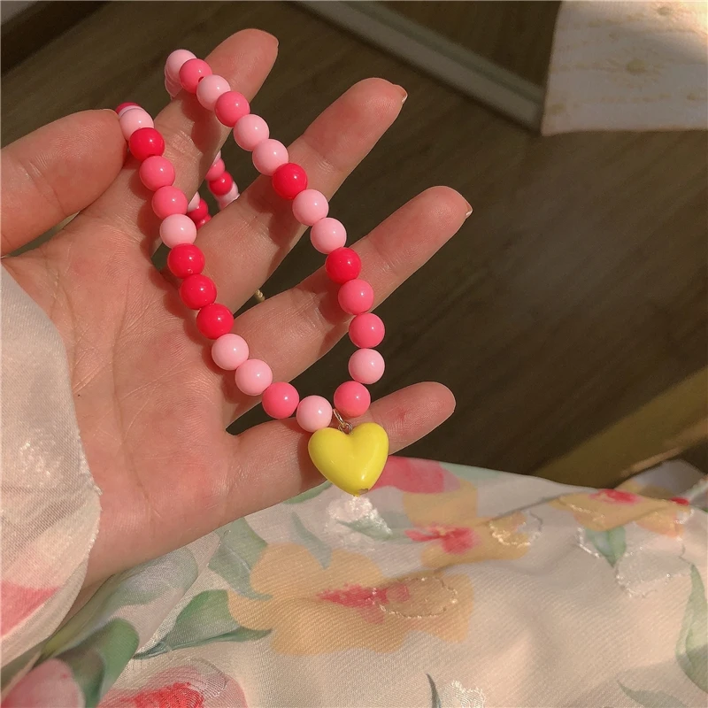 

Kpop Sweet Lovely Pink Beaded Heart Pendant Necklace for Women Girls Vintage Luxury Wedding Aesthetic Jewelry EMO Y2K Accessorie