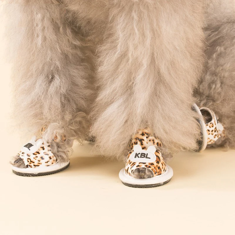 4Pcs/Set Breathable Sandals For Puppies Dogs Pet Chihuahua Yorkshire Little Small Animal Leopard Cat Boots Non-slip Footwear Pug