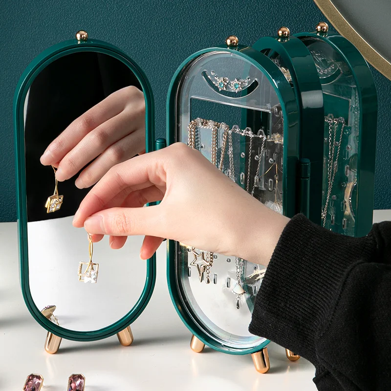 

Ins Desktop Jewelry Storage Box Earrings Earrings Jewelry Multi-layer Dust-proof Jewelry Box Necklace Display Stand Organizer