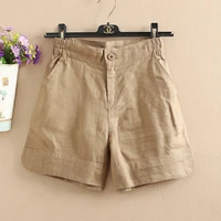 women summer shorts fashion korea style solid color wide leg high quality cotton linen short office lady casual loose clothes