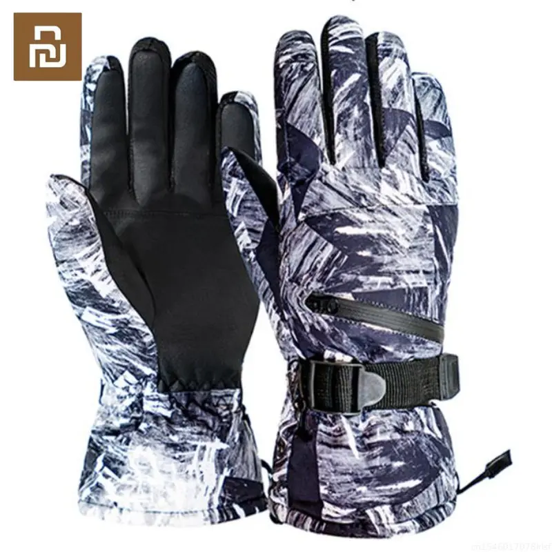 

Зимние лыжные перчатки Youpin для сноуборда, Нескользящие водонепроницаемые флисовые теплые зимние перчатки из искусственной кожи для сенсор...