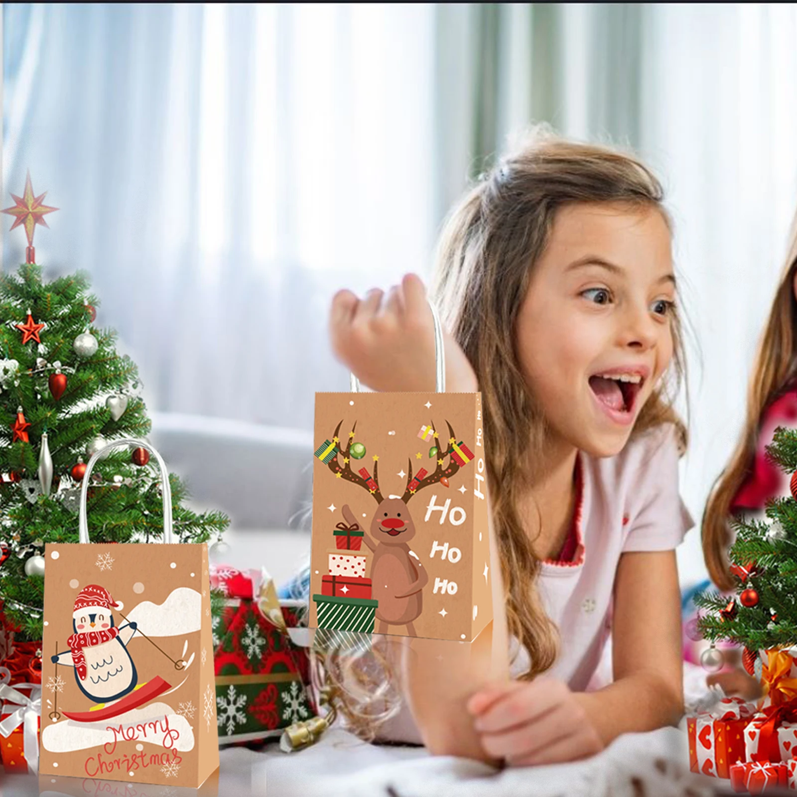Packing Winter Christmas Snowman Party Portable Kraft Paper Tote Gift Bags New Year Party Decorations