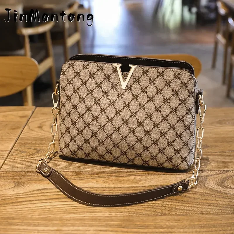 

JinMantang Designer Bags For Women 2023 PU Leather Crossbody Messenger Female Fashion Chain Sling Ladies Plaid Handbags