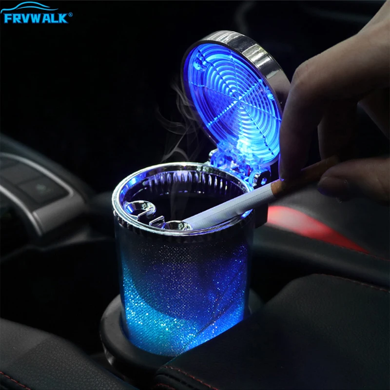 

LED Light Car Ashtray Universal Alloy Ash Tray Aluminum Cup Smokeless Auto Ashtray Flame Retardant Cigarette Cylinder Cup Holder