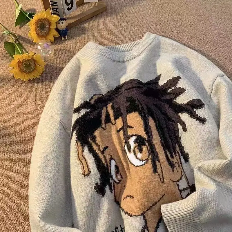 Yk2 хип-хоп аниме свитер с принтом мужской зимний оверсайз тренд пуловер для пары