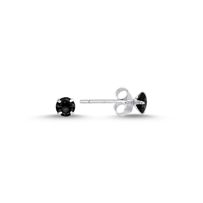 

Silver 925 Sterling 4mm Round Black Zircon Engagement Earrings