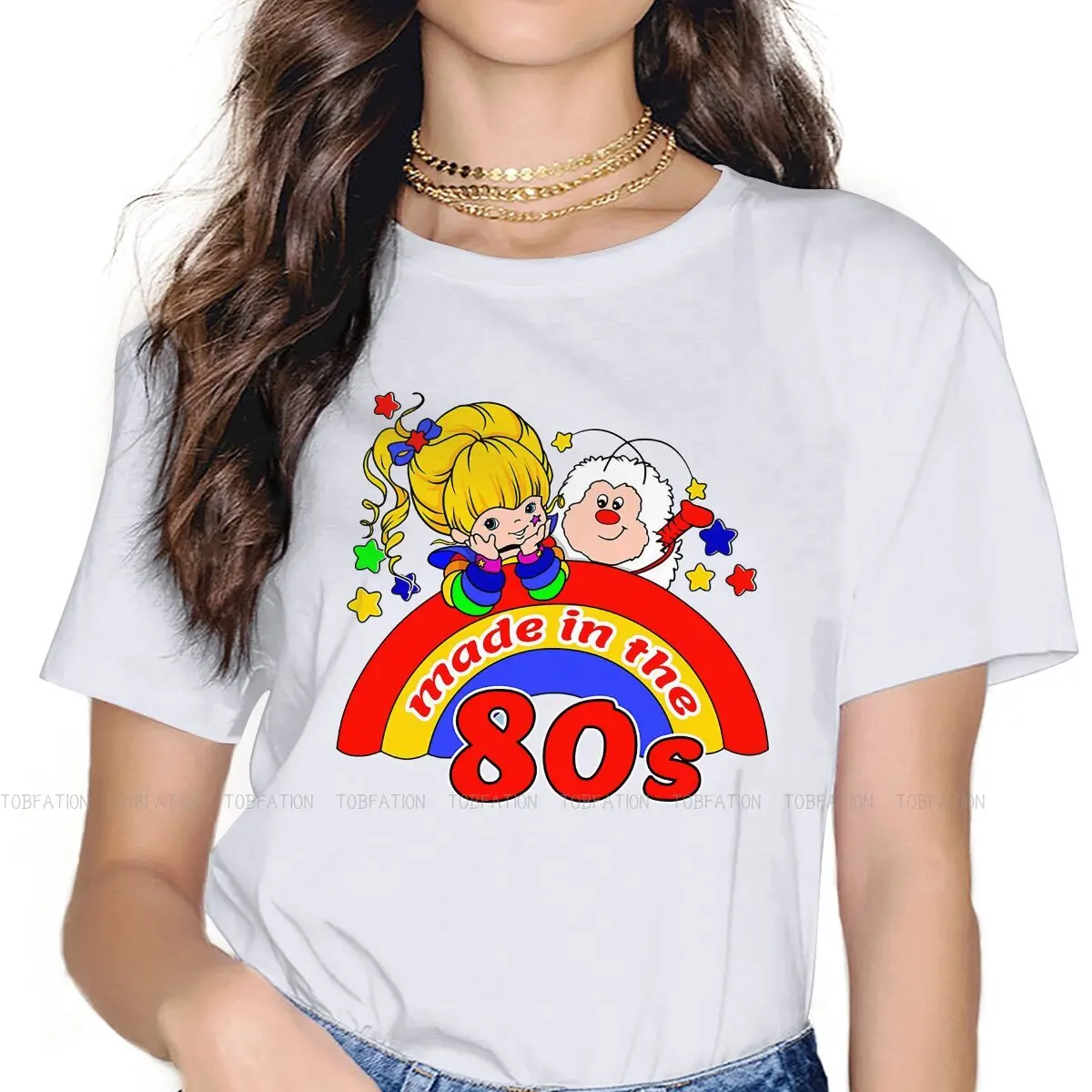 

Женская одежда в стиле 80-х, футболка с рисунком радуги, Брита, аниме, искусственная футболка, винтажная Женская одежда в стиле Харадзюку