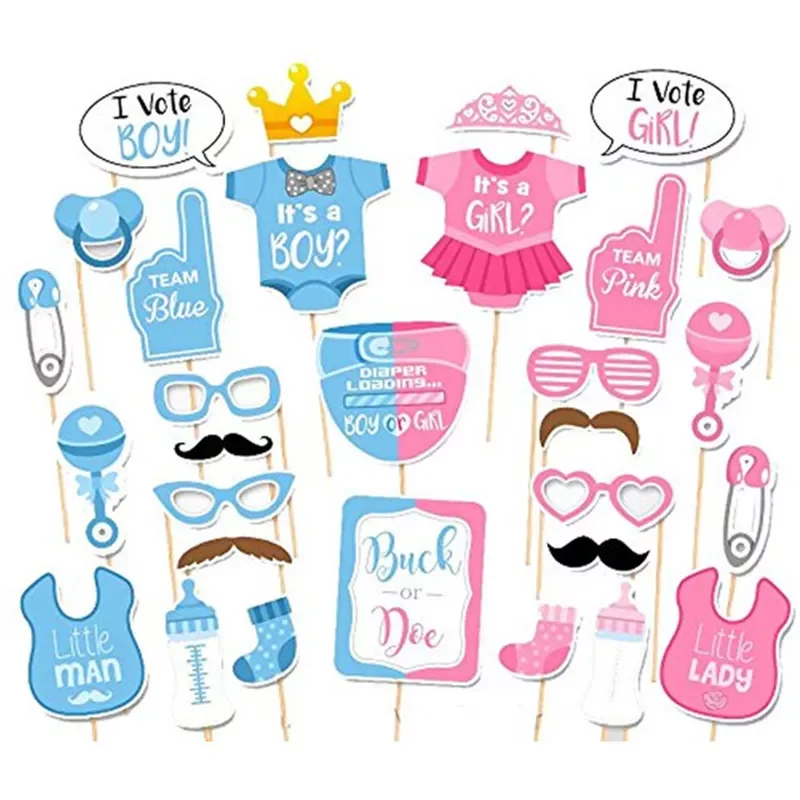 

NEW2023 25/30 pieces Baby Shower Photo Booth Props Its a Boy Girl Favors Party Decorations Supplies Games Babyshower Photobooth