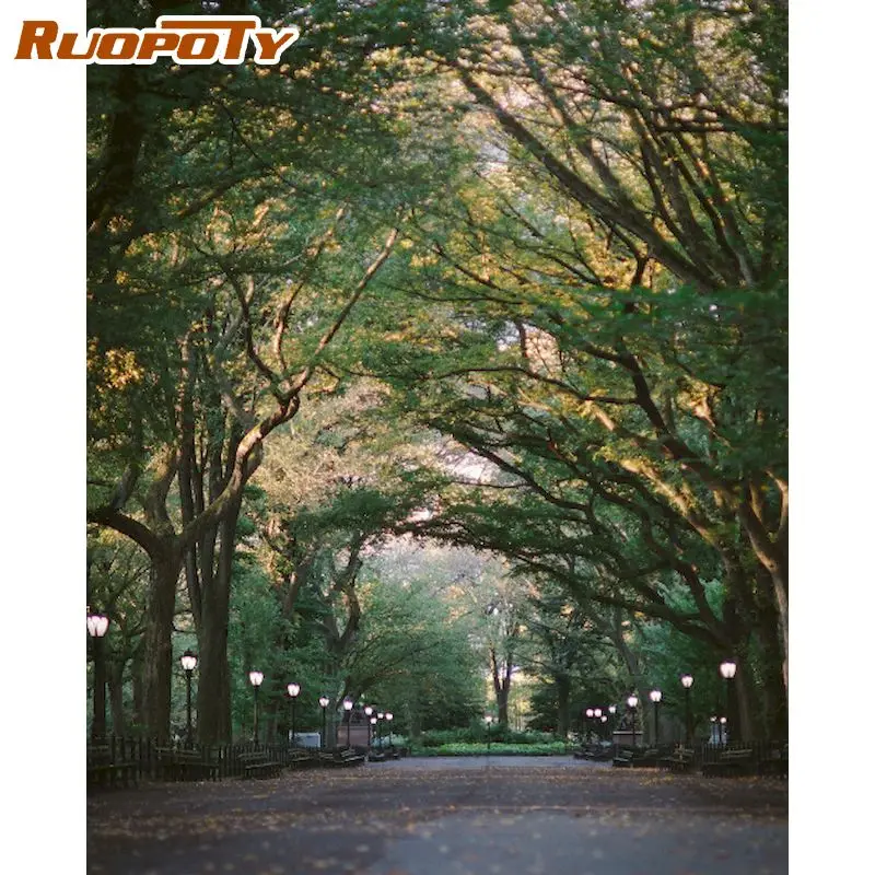 

RUOPOTY 60x75cm Frame Picture By Numbers For Adults Children HandPainted DIY Gift Green Trees Street Landscape Paint Crafts