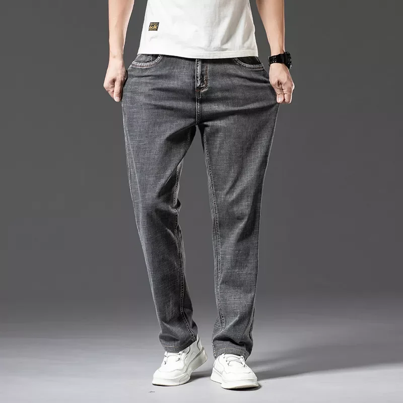 2022New Spring and Summer New Men's Thin Light Blue Jeans Fashion Casual Stretch Straight-leg Baggy Denim Pants Male Brand T