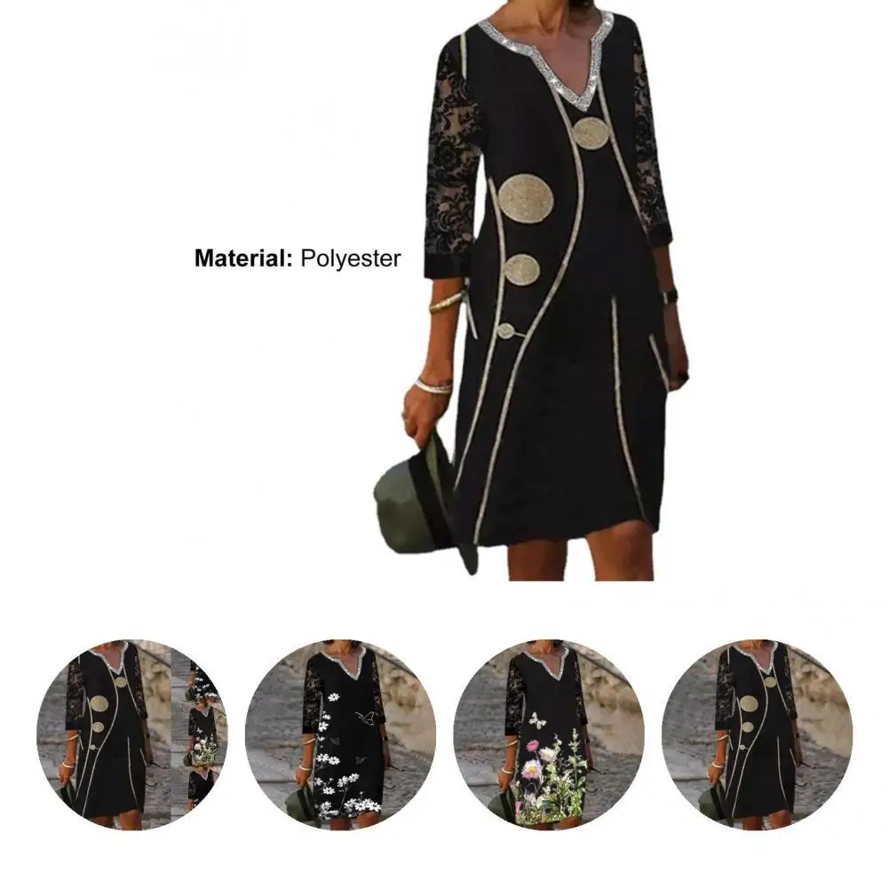 

Fabulous Women Dress Knee Length Retro Spring Dress Elegant Lady Dress