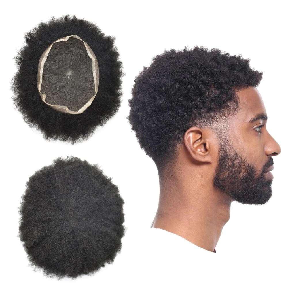 Afro Kinky Curly Wig Black Men Toupee Full Swiss Lace Front Wig Man Toupee Human Hair Male Thin Lace Wig Natural Hair Men Wig