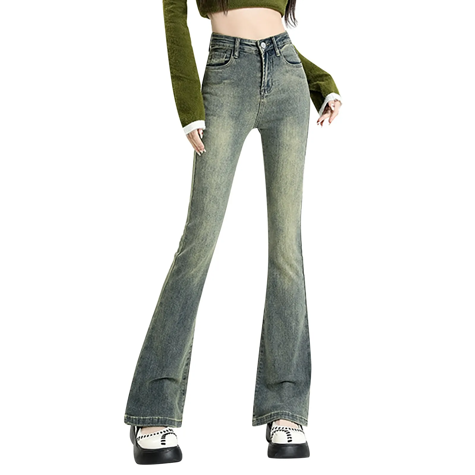 

High Waist Flared Jeans Slim Slim Simple And Exquisite Design Ladies Denim