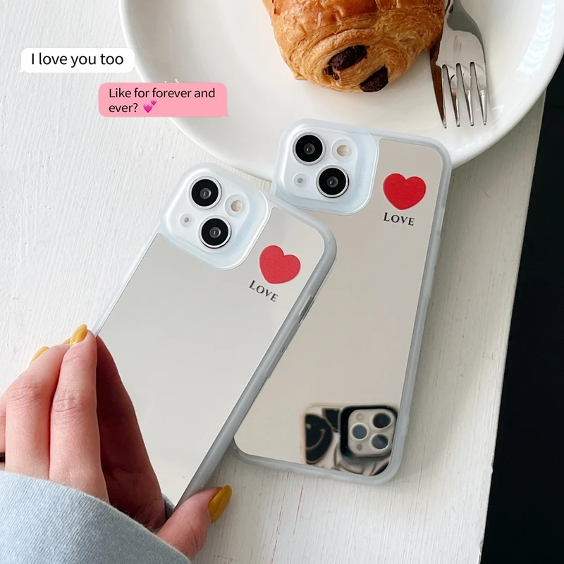 

Luxury Clear Makeup Mirror Love Heart Phone Case For iPhone 11 12 13 Pro Xs Max X X 7 8 Plus Case Shockproof Soft Back Cover