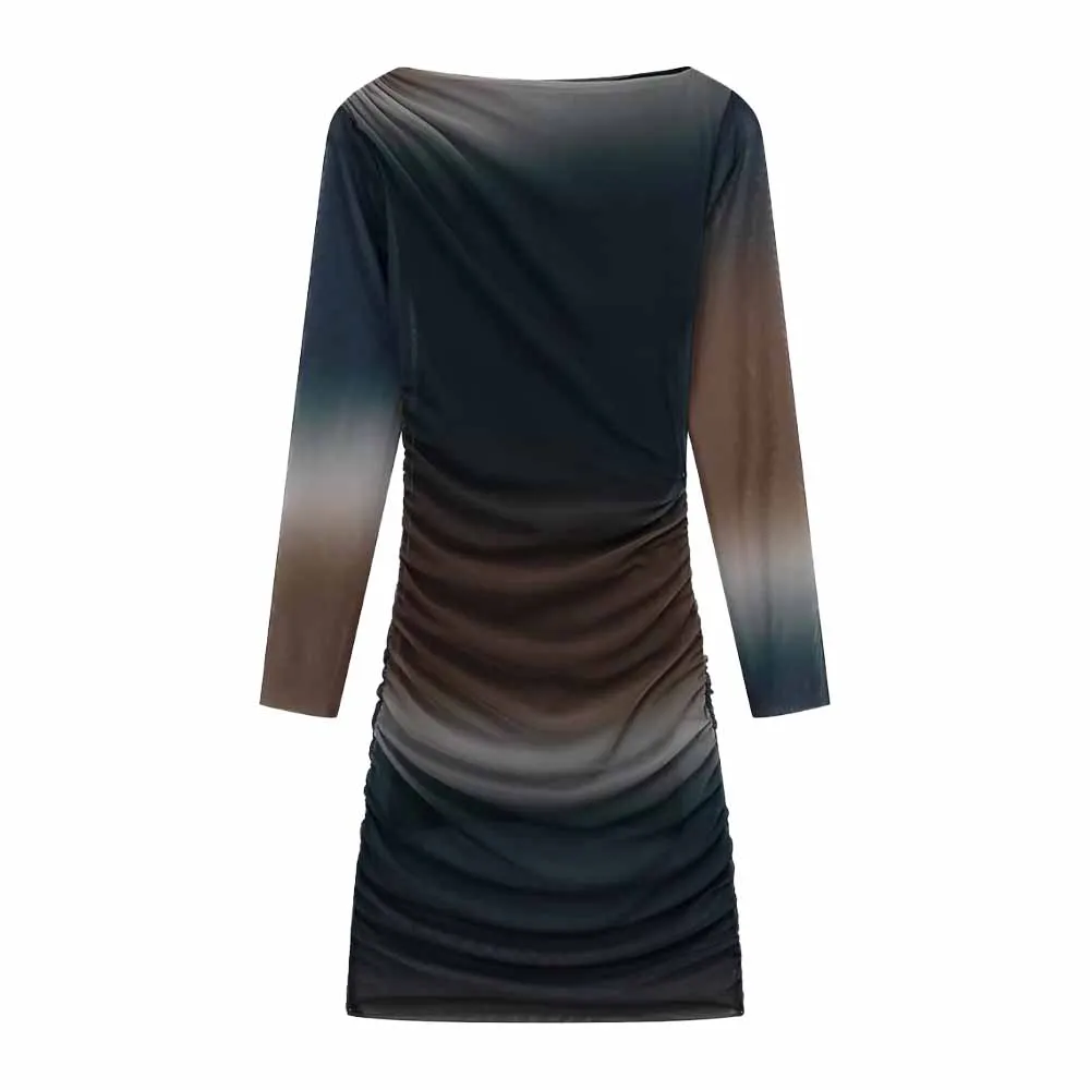 

TRAF WOMEN 2022 New Fashion Printed Tulle Dress Long Sleeve Design Slim Retro Temperament Female Chic Dress Vestidos 5039832