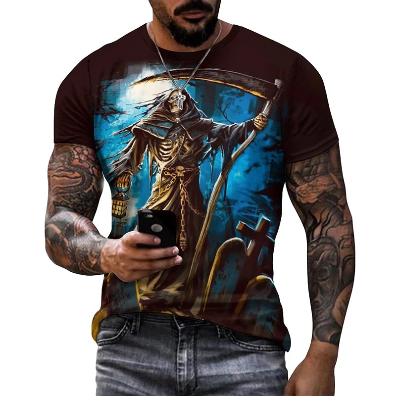 

Grim Reaper Death Skull Graphic T Shirt 3D Printed Goth ropa Tops Men Clothing Summer O- Neck Streetwear Tee Shirts Short Sleeve