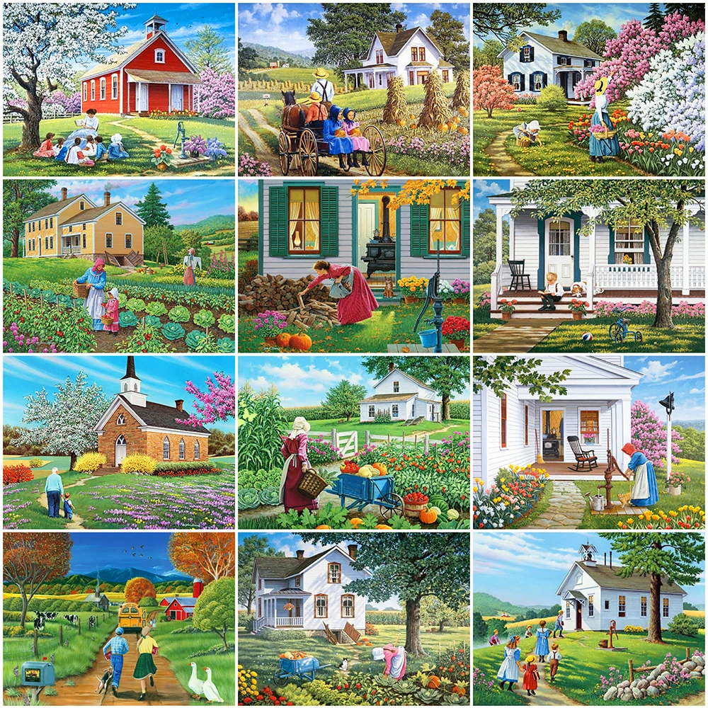 EverShine полная площадь алмазная вышивка дом деревня картина из страз мозаика