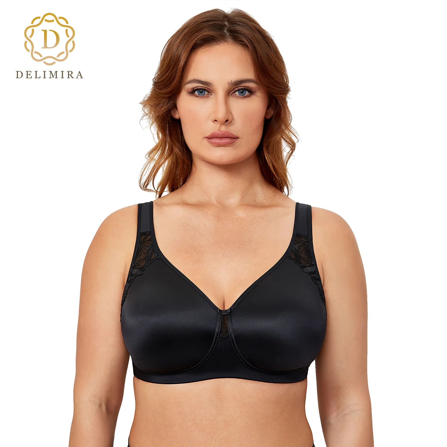 

DELIMIRA Women's Wireless Plus Size Bra Full Coverage Lace Unlined Support Bras 34-48 B-G cup