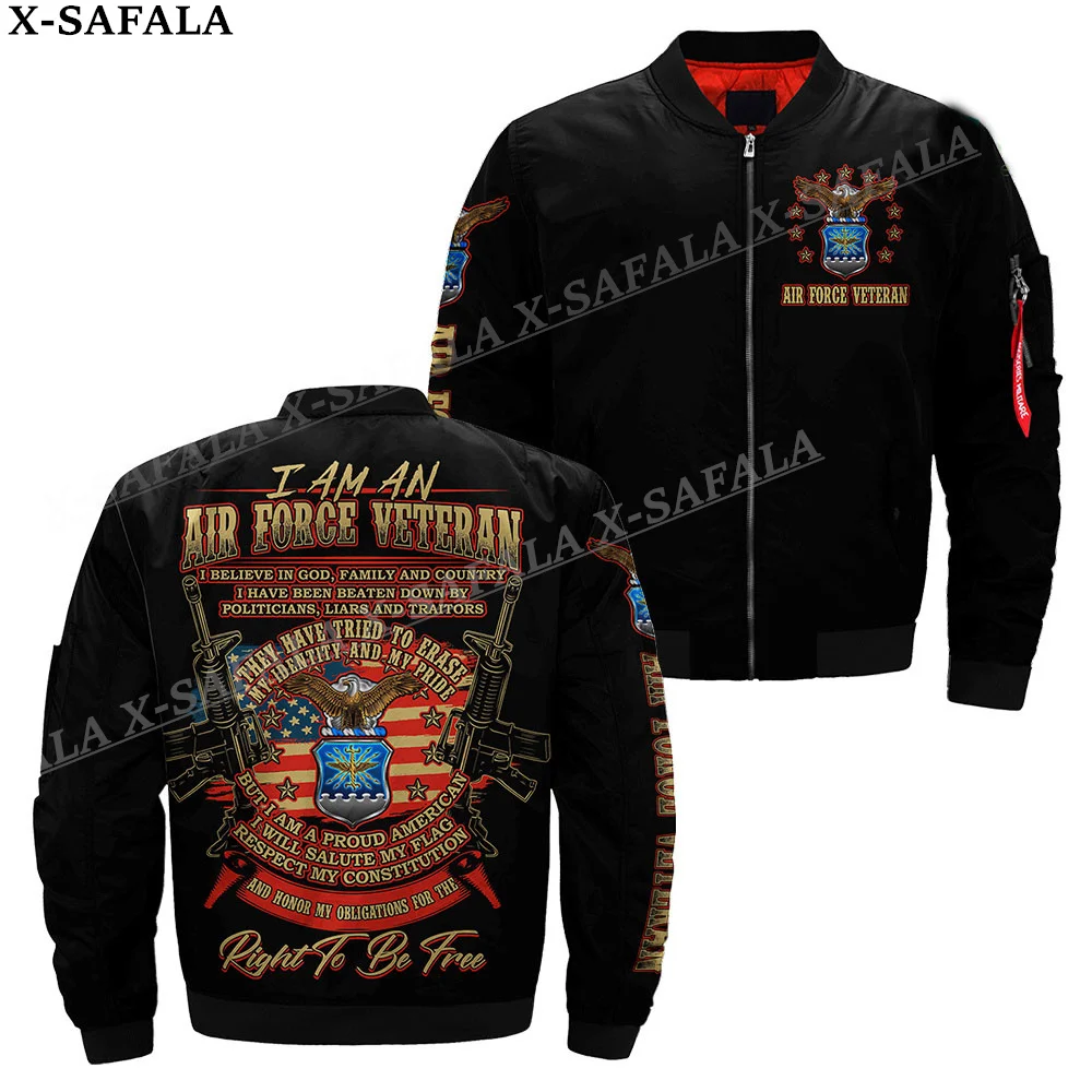 AIRFORCE Veterans Army 3D Bomber Jackets Zipper Flight Jacket Casual Thick Coat Unisex Harajuku Women Streetwear-5
