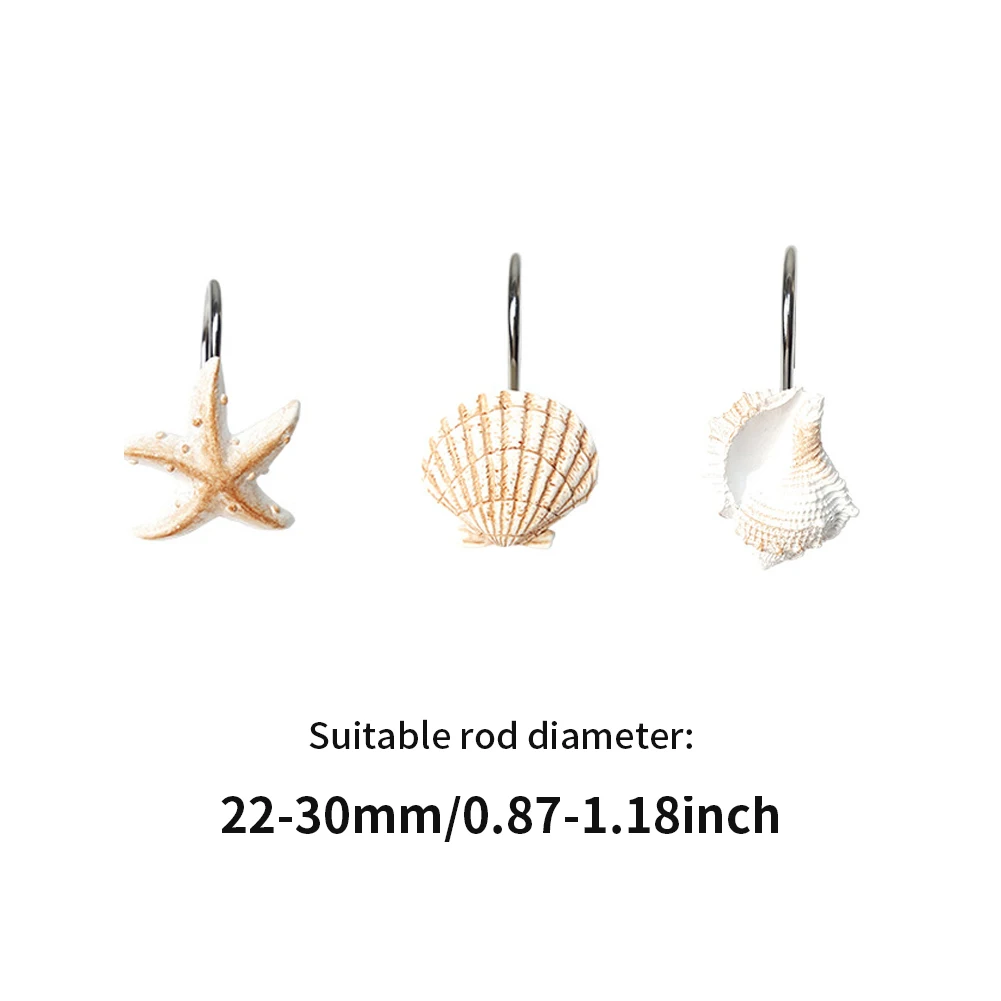 

12pcs Nautical Theme Rings Rust Proof Resin Shower Curtain Hook Beach Home Conch Seashell Bathroom Decoration Hotel Accessories