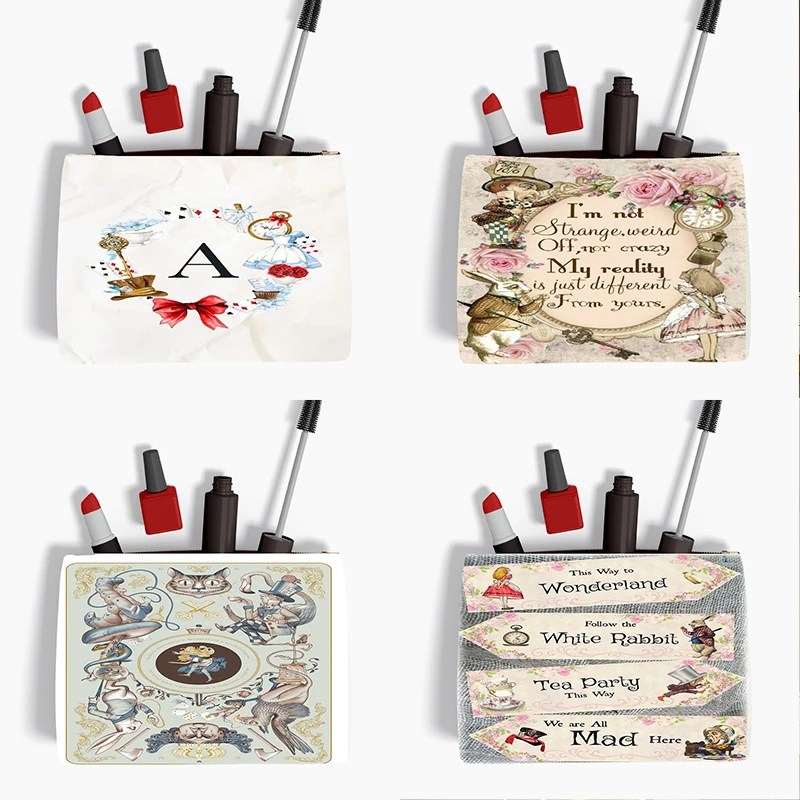 

Fashion Alice In Wonderland Cosmetic Bag Women Leisure Canvas Make Up Bag Cosmetics Organizer for Travel Colorful Storage Bag