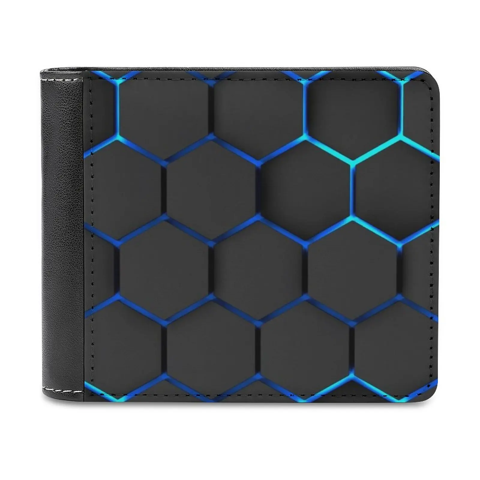 

Футуристический современный дизайн Технология черные шестигранники с синим мужским бумажником узор кожаный мужской короткий бумажник кошелек с несколькими картами