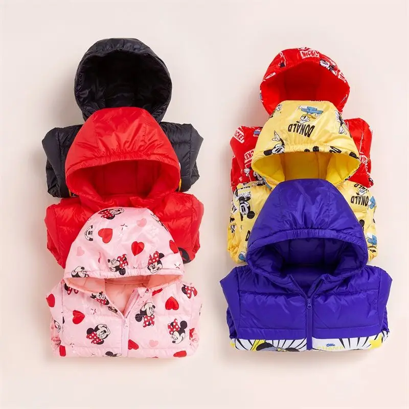 Детская одежда с принтом Диснея Микки и Минни пуховик кавайный детский легкий