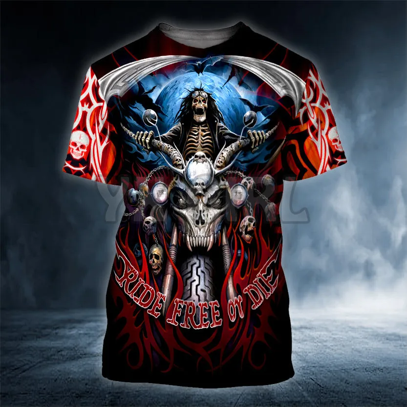 

2022 Summer Ride Free Biker Skull 3D All Over Printed T Shirts Tee Tops shirts Unisex Tshirt