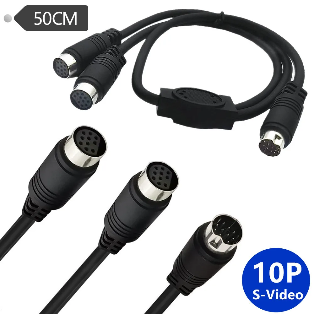 

One Male two Female 10PIN S Terminal Cable Mini DIN10-Core Component Cable s Terminal S Video 10 Core Cable 0.5M