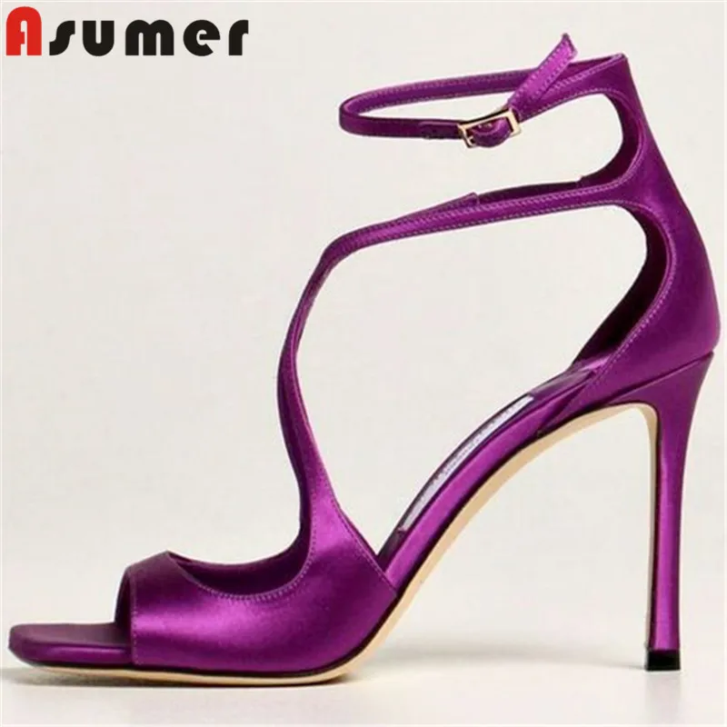 

ASUMER 2022 New Size 34-45 Fashion Synthetic Ankle Strap Summer Sandals Thin High Heels Sandals Woman Ladies Party Shoes