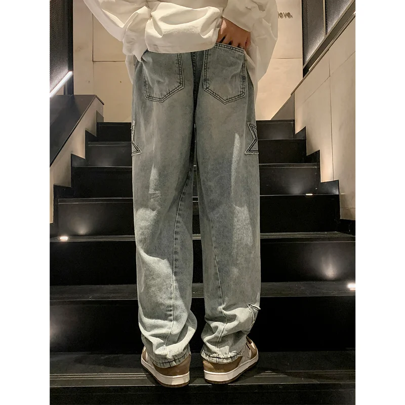 Men Clothing Loose Straight Cylinder Mopping The Floor Broad Leg Trousers 2022 Fashion New Recreational Blue Jeans Autumn Female