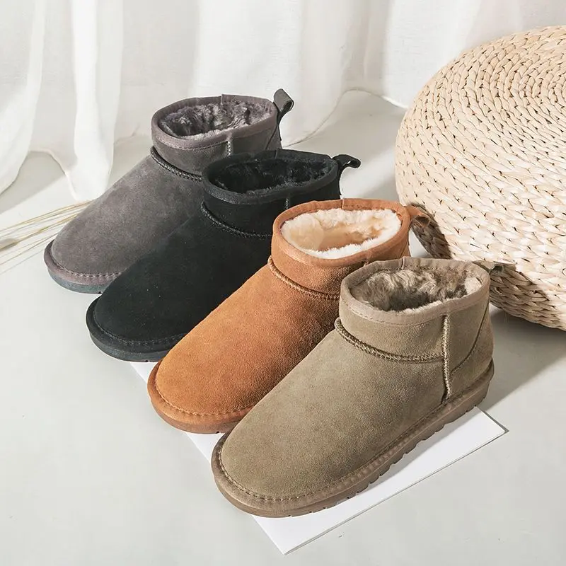 

Uggs новые зимние 2022 Молодежные однотонные теплые короткие сапоги и водонепроницаемые сапоги с меховым ворсом и толстой хлопковой обувью