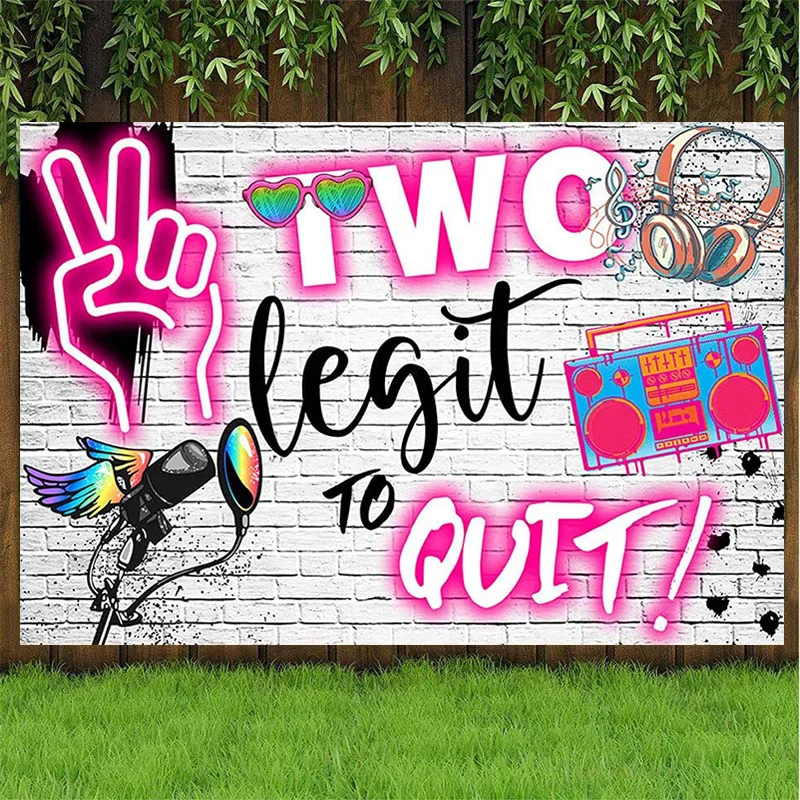 

Two Legit to Quit Girl 2nd Birthday Backdrop Hip Hop Party Decoration Pink Graffiti Brick Wall Photography Background Banner