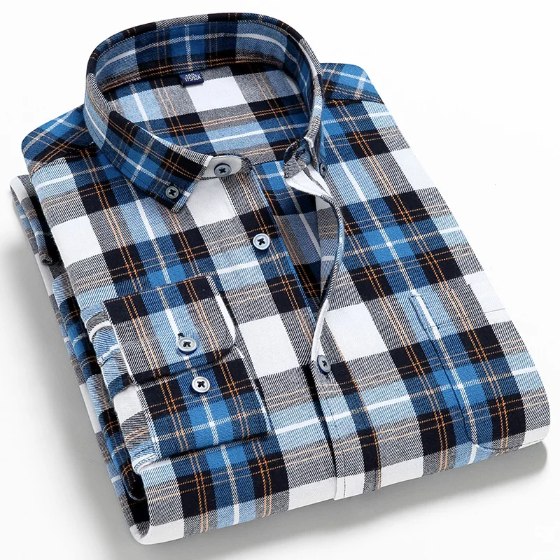 

2022 New Mens Plaid Shirt 100% Cotton High Quality Mens Business Casual Long Sleeve Shirt Male Social Dress Shirts Flannel 4XL