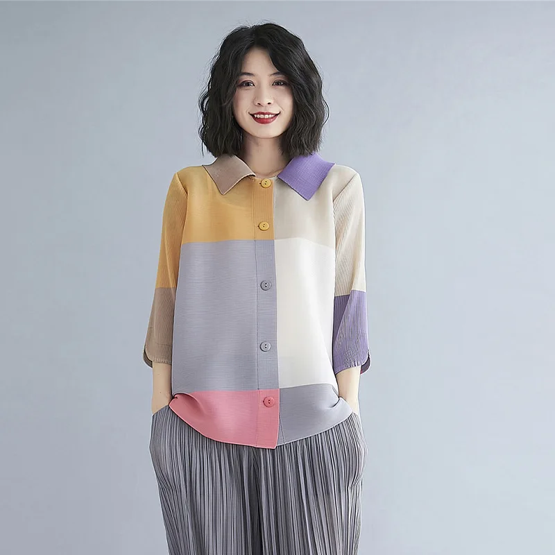 Miyake pleated sunscreen shirt women's summer new 2022 design niche loose top thin
