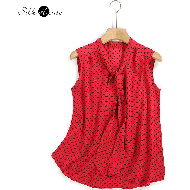 Жилет из натурального шелка Женский летний красный фон с круглым вырезом 2022