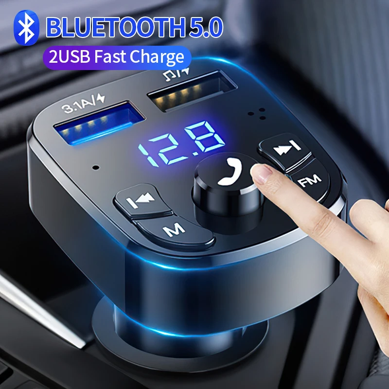 

Car Hands-free Bluetooth-compaitable 5.0 FM Transmitter Car Kit MP3 Modulator Player Handsfree Audio Receiver 2 USB Fast Charger