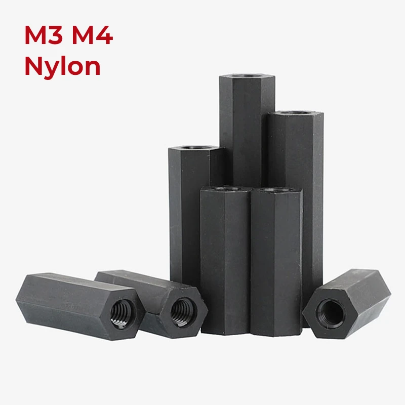 

M3 M4 Black Nylon Hex Standoff Plastic Insulation Double Pass Hexagonal Isolation Column Nylon Plastic Studs